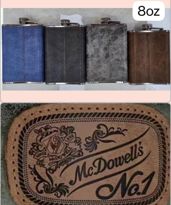 Hip Flask 8Oz Steel + Leather - 240ml